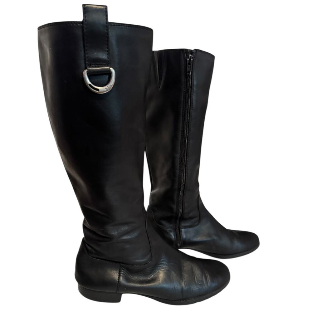 Lauren Ralph Lauren Sagira II Tall Leather Riding Boots 7.5B Black Equestrian
